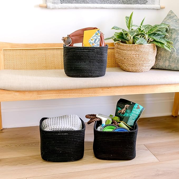 NaturalCozy Storage Cubes 9”x9”x7”Cotton Rope Woven Baskets for Organizing 3-Pack | 9 Inch Cube Storage Bin | Small Basket for Shelf Nursery, Pantry, Decorative Plant, Bathroom Closet, Toy Gift-Ruum Studio Home