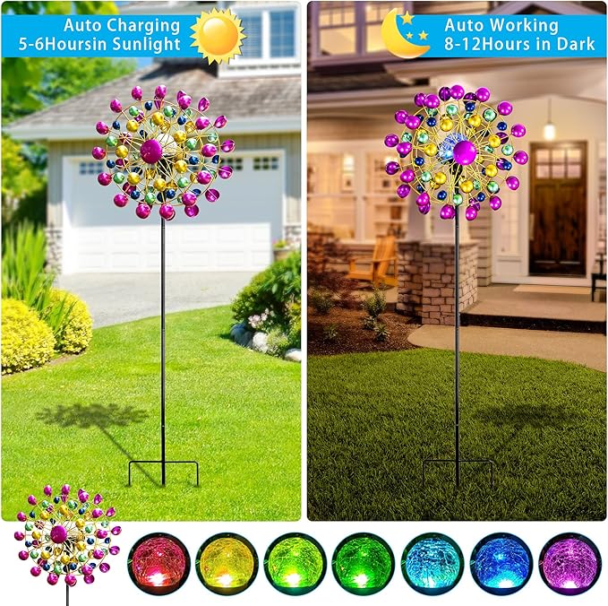 Large Wind Spinners Outdoor Solar Garden Decor Light - Unique Ferris Wheel Shaped Colorful Windmill, Durable Waterproof Design for Garden, Lawn, Patio-Ruum Studio Home
