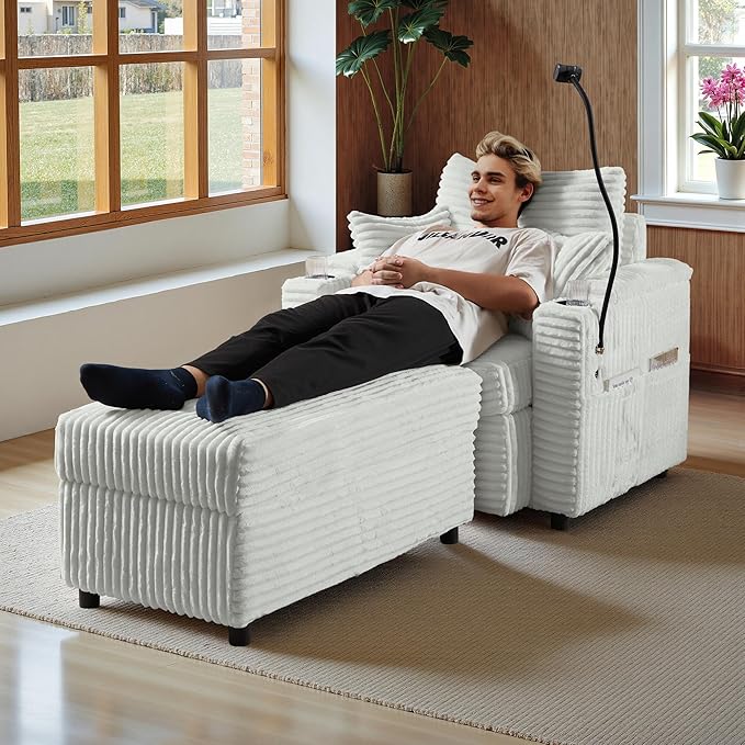 Accent Chair with Storage Ottoman Upholstered Living Room Chairs for Reading Chair with Chaise Lounge Chairs Indoor, Comfortable Armchair for Bedroom-Ruum Studio Home