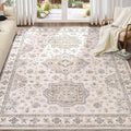 Washable Area Rugs for Living Room -9x12 Neutral Vintage Distressed Floral Farmhouse Boho Large Soft Floor Rug Indoor Non Slip Carpet for Living Room Bedroom Dining Room Office -Beige Brown-Ruum Studio Home