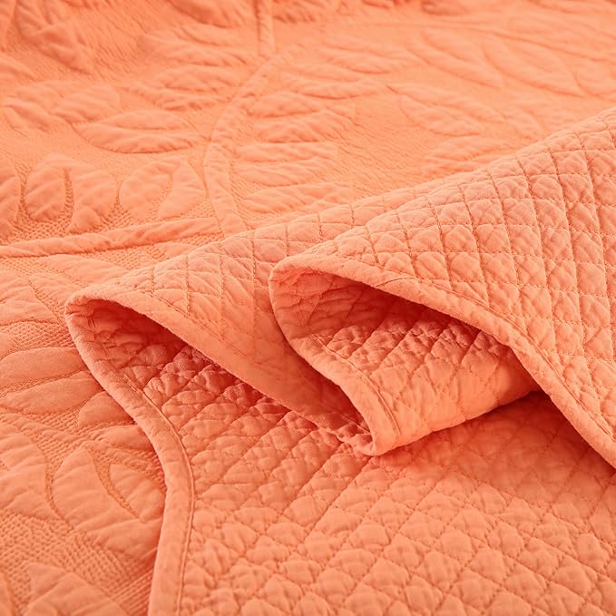 MarCielo 3-Piece 100% Cotton Oversized Bedspread Lightweight Quilt Coverlet Embroidery Farmhouse Bedding Set T0 (Salmon, Oversized King (118"x106"))-Ruum Studio Home