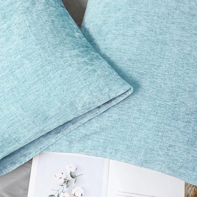 CaliTime Throw Pillow Covers Decorative 20 X 26 Inches Pack of 2 Cozy Chenille Standard Pillow Shams Cases for Couch Sofa Bed Living Room Home Light Blue Grey-Ruum Studio Home