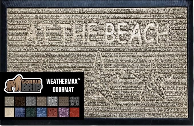 GORILLA GRIP 100% Waterproof All-Season WeatherMax Doormat, 47x35, US Designed Natural Rubber, Stain and Fade Resistant, Low Profile Indoor Outdoor Door Mats, Easy Clean Patio Mat, Sand Beach-Ruum Studio Home