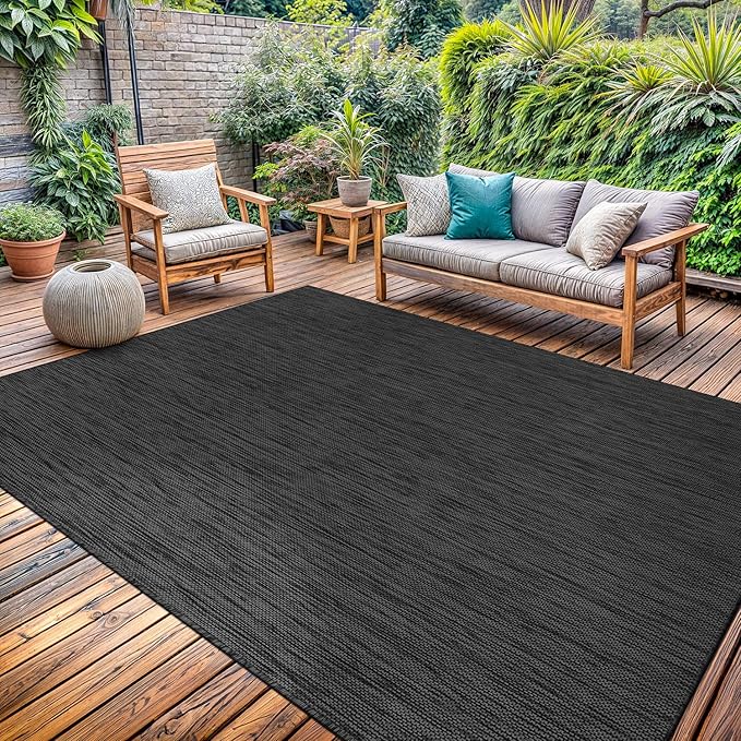 Washable Indoor Outdoor Rug 9x12 Weather Resistant Area Rugs Modern Solid for Porch Deck Balcony Backyard Patio Outside Carpet (9 X 12 Dark Grey)-Ruum Studio Home