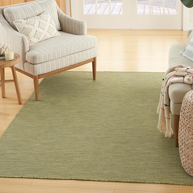 Nourison Home Positano Indoor/Outdoor Green 9' x 12' Area Rug, Easy Cleaning, Non Shedding, Bed Room, Living Room, Dining Room, Backyard, Deck, Patio (9x12)-Ruum Studio Home