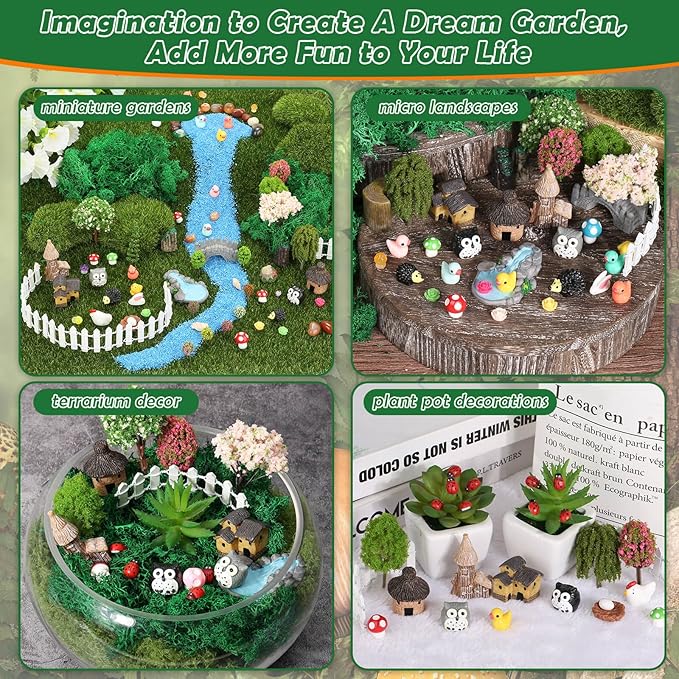 Thrilez 210 Pieces Miniature Fairy Garden Accessories, Including Resin Animals, Miniature Figurines, Micro Landscape Ornaments Kit, Fake Diorama Trees for Fairy Garden Decor-Ruum Studio Home