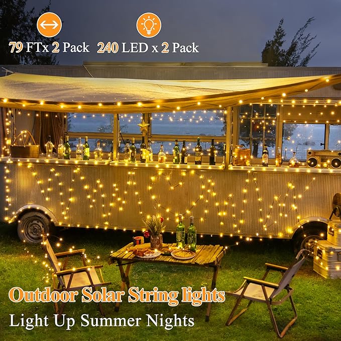 2 Pack Solar String Lights Total 480LED 158FT, IP67 Waterproof String Lights for Outside with 8 Modes, Upgraded Solar Panel Fairy Lights for Garden Party Wedding Decorations (Warm White)-Ruum Studio Home