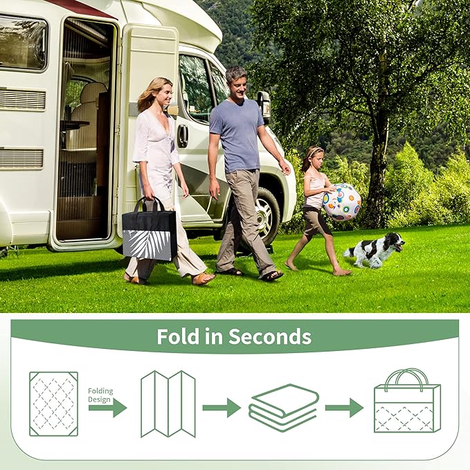 GENIMO Outdoor Rug 9' x 12' Waterproof for Patios Clearance, Reversible Plastic Straw Camping Carpet, Large Area Rugs Mats RV, Picnic, Backyard, Deck, Balcony, Porch, Beach, Grey&White-Ruum Studio Home