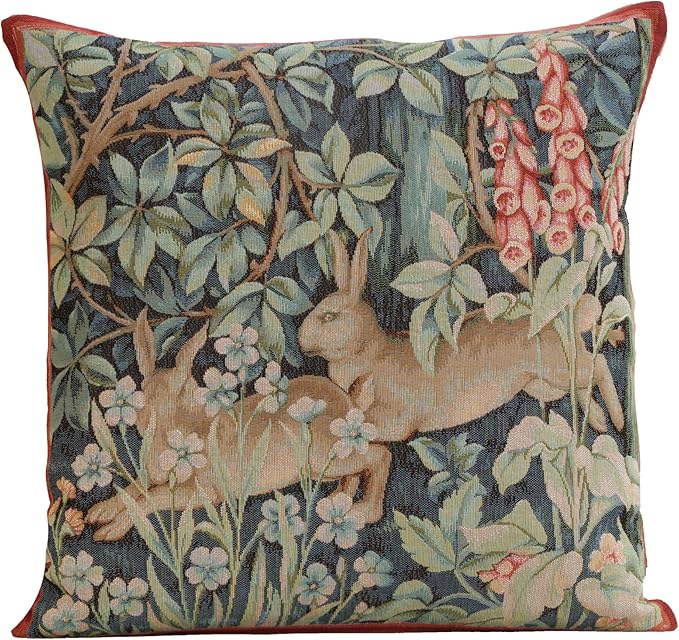 Charlotte Home Furnishings Decorative Tapestry Pillow Cover 19x19 in, Green Hares Couch Throw Pillow Cover, French Country Square Cushion Cases for Living Room Home Decor, Soft Cotton Jacquard Woven-Ruum Studio Home