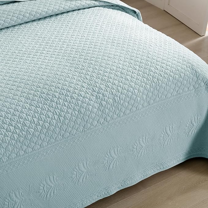 MarCielo 3-Piece 100% Cotton Oversized Bedspread Lightweight Quilt Coverlet Embroidery Farmhouse Bedding Set (TM Mint Green, Oversized King (118"x106"))-Ruum Studio Home