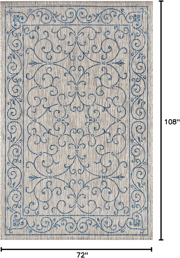 JONATHAN Y Vintage Filigree Indoor Outdoor Area Rug 6X9 Gray/Navy, Charleston Textured Weave for Backyard, Patio, Porch, Easy-Cleaning, High Traffic, Pet-Friendly, Non-Shedding (SMB106C-6)-Ruum Studio Home