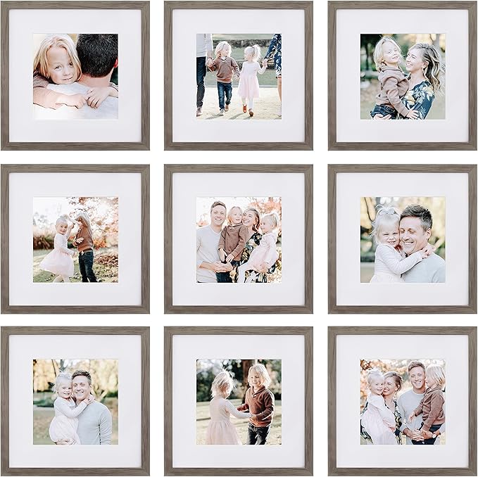 Sheffield Home 9 Piece Gallery Wall Frame Set, 12x12 Inch, Natural-Ruum Studio Home