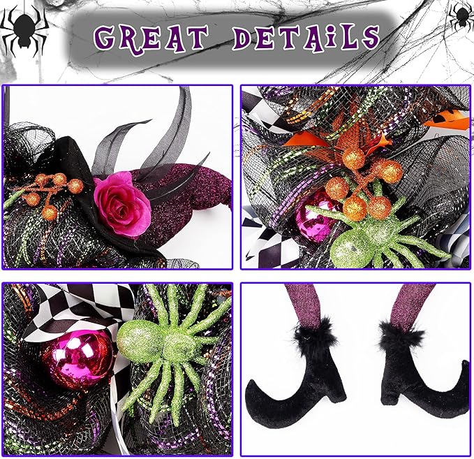 Lulu Home Halloween Front Door Wreath, Purple LED Lighted Witch Hat Wreath, Battery Operated, NOT PRELIT-Ruum Studio Home