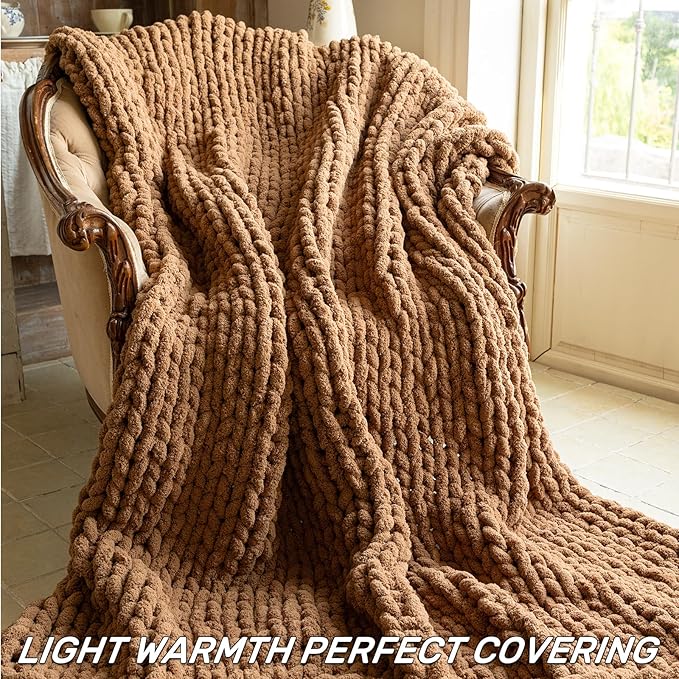 Chunky Knit Blanket - Luxury Soft Cozy Extra Large Size (80 * 90) Throw Blanket,100% Woven Blanket Rope Knot Throw Blanket for Couch, Sofa, Home Decor, Gift - Machine Washable（Brown）-Ruum Studio Home