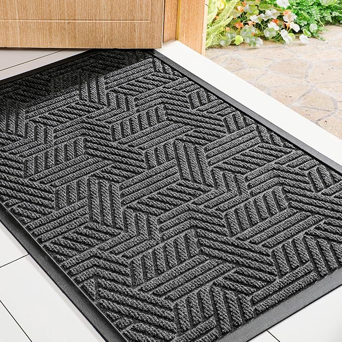 Mibao Front Door Mat Outside Entrance, Durable Outdoor Indoor Mat, Low Profile Heavy Duty Doormat, Non-Slip, Traps Dirt and Moisture, Easy Clean Patio Porch Entryway Mat, 17" x 29.5", Grey-Ruum Studio Home