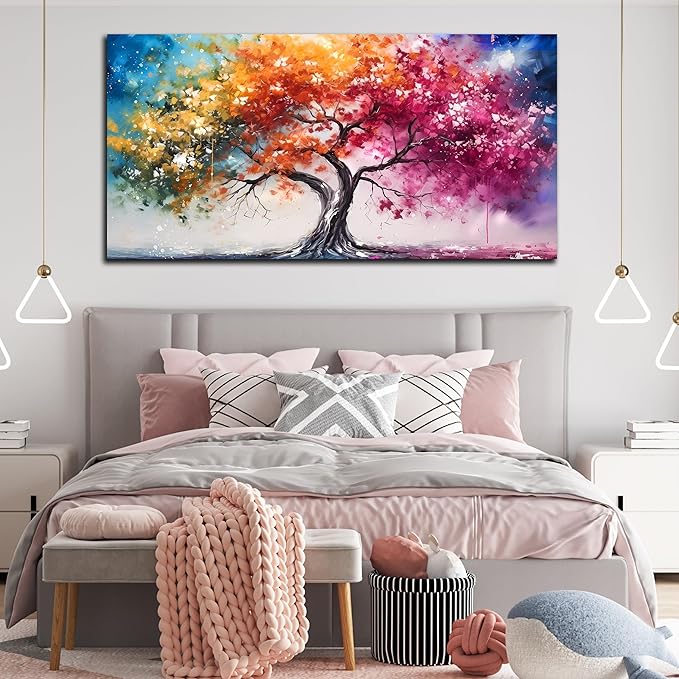 Alsingbago Colorful Tree Canvas Wall Art for Living Room Bedroom Home Office Orange and Pink Tree Picture Modern Artwork Ready to Hang Size 30x60-Ruum Studio Home