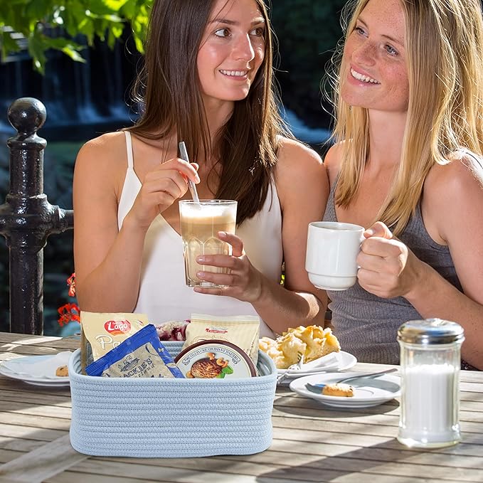 Small Woven Storage Baskets 12“X8”X5“ Decorative Rope Bins for Organizing Shelves, Closets, and Toys, Empty Gift Baskets, Cute Organizer Basket for Home and Office (blue, regular)-Ruum Studio Home