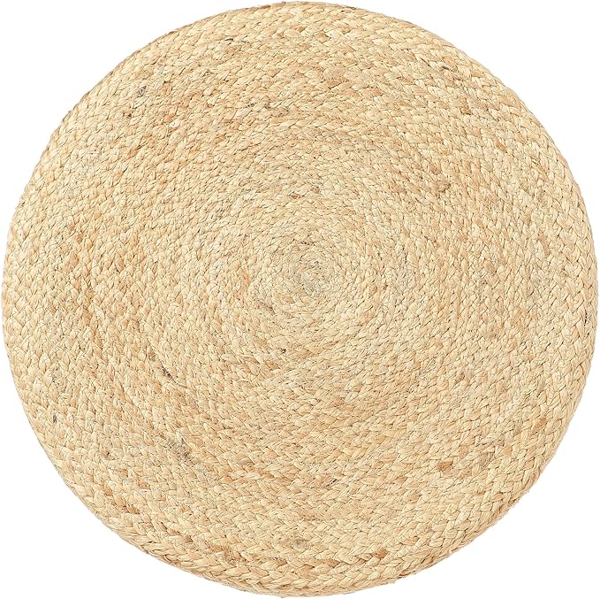 REDEARTH · Cylindrical Pouf Foot Stool Ottoman - Jute Braided Pouffe Poof Accent Sitting Footrest for Living Room, Bedroom, Nursery, Patio, Lounge & Other Rooms (Natural Olive, 18"x18"x14")-Ruum Studio Home