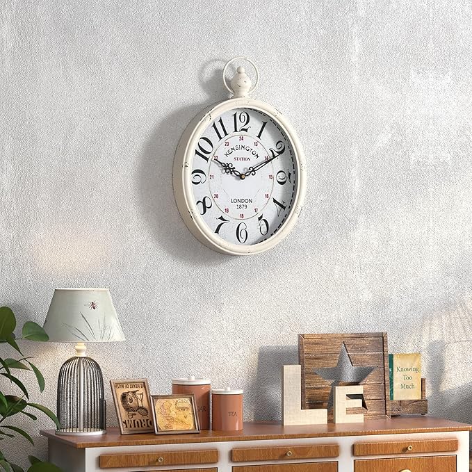 Menterry Oval Retro Wall Clock, Rustic Vintage Style, White Antique Design, Battery Operated Silent Decor Large Wall Clocks for Kitchen,Farmhouse,Office (15.5" H x 10.5" W)-Ruum Studio Home