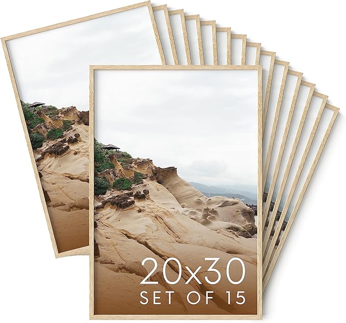 Haus and Hues 20x30 Natural Oak Wood Picture Frames Set of 15 - Premium Bulk Picture Frames 12x16 Bundle - Elegant Gallery Wall Frame Set for Posters, Art Display - Ideal for Wall Decor in Home &-Ruum Studio Home