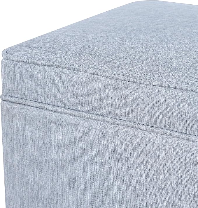 Adeco 17.5" Square Fabric Ottoman with Storage, Upholstered Cotton Linen Foot Rest, Flip Top Footstool, Small Cube Coffee Table Extra Seat for Living Room, Bedroom, Ice Blue with Rolling Legs-Ruum Studio Home