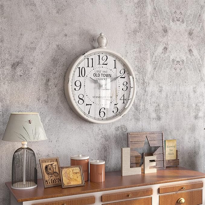 Menterry Retro Round Wall Clock. White Vintage Antique Style. Battery Operated Silent Wall Clocks for Farmhouse,Bathroom,Kitchen,Bedroom,Office, (11.8" H x 9.3" W)-Ruum Studio Home