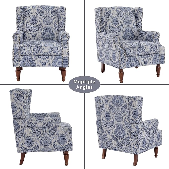 Lumibee High Back Accent Chair Set of 2, Armchair in Fabric,Comfy Upholstered Wingback Single Sofa Reading Chairs with Solid Wood Legs for Living Room,Bedroom,Office-Navy-Ruum Studio Home