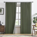 RAIN CITY 2 PCs Olive Green Linen Blackout Curtains 84 Inch Long for Living Room,Pinch Pleated Drape with Hooks Back Tab Boho Decor, Olive Forest Loden Full Black Out Curtains for Bedroom-Ruum Studio Home