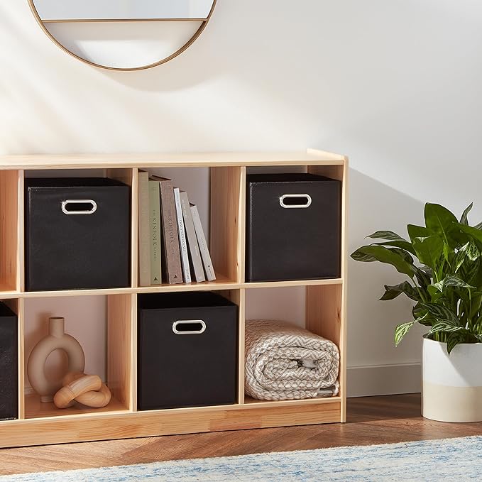 Amazon Basics Collapsible Cube Storage Organizer Bins, 6-Pack, 10.5 x 10.5 x 11 inches, Black-Ruum Studio Home