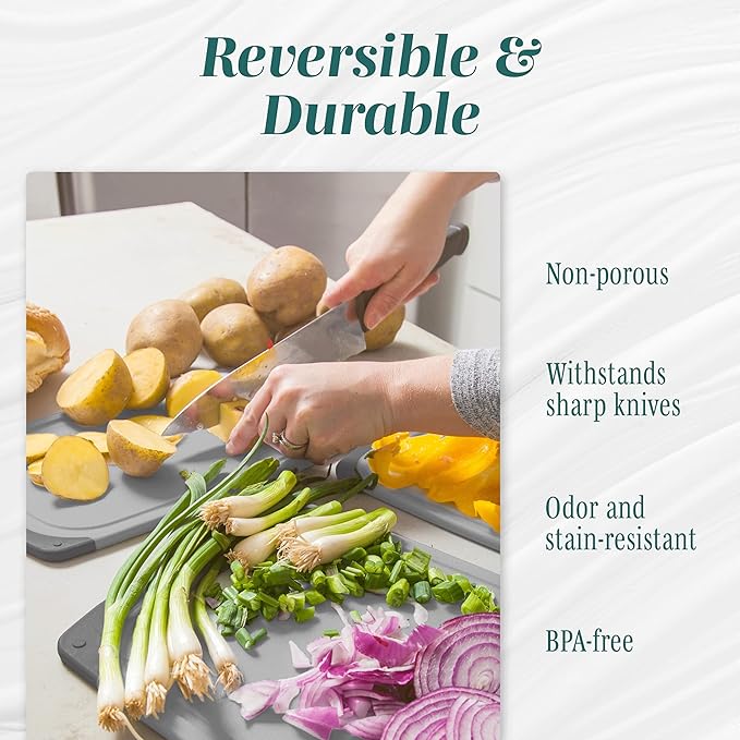 Cutting Boards for Kitchen - BPA-Free Chopping Board - Different Sizes & Non Slip Handles - Reversible, Large Cutting Board Set - Unique Gifts for Cooks Who Have Everything - 3-Pack Gray/Gray-Ruum Studio Home