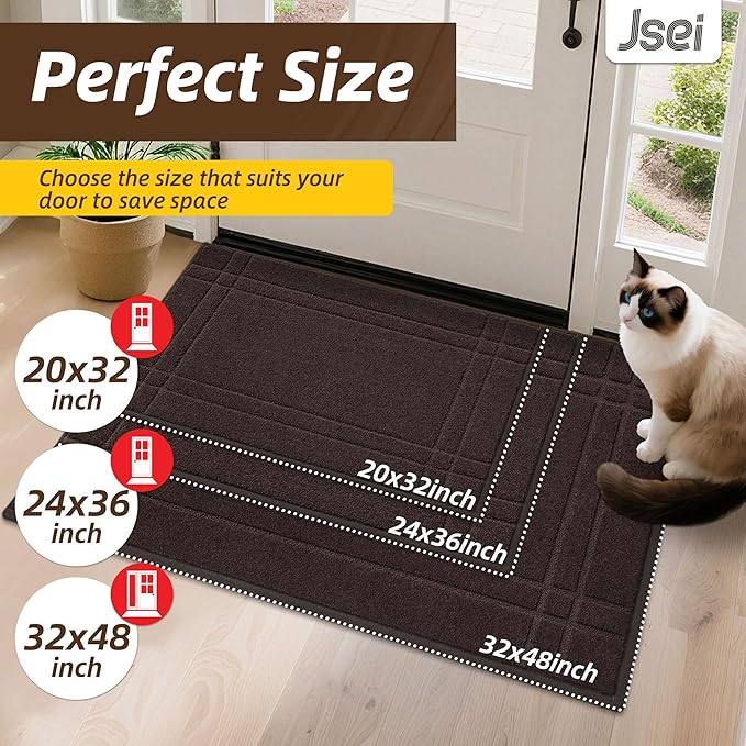 JSEI Entryway Rugs Doormat 24"x36", Non-Slip Dirt Trapper Door Mats Indoor, Washable Absorbent and Stain Resist Welcome Floor Mat for Front Door, Dog Door Mat, Muddy Wet Shoes & Paws, Brown-Ruum Studio Home