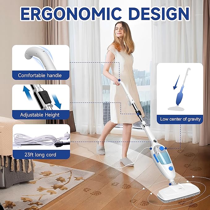 Steam Mop for Hardwood Floor Cleaning, Floor Steamer Cleaner Lightweight for Vinyl, Laminate, Carpet, Tile Hard Floors w/Adjustable Steam Modes & Height, 23ft Cord, 2 Washable Pad-Ruum Studio Home