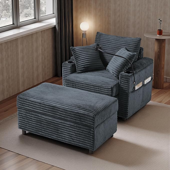 Accent Chair with Storage Ottoman Upholstered Living Room Chairs for Reading Chair with Chaise Lounge Chairs Indoor, Comfortable Armchair for Bedroom-Ruum Studio Home