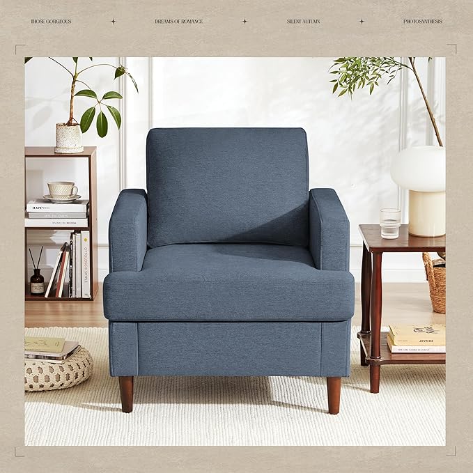 Mid-Century Accent Chair,Modern Linen Fabric Armchair for Living Room,Comfy Upholstered Reading Accent Chairs for Bedroom,Single Sofa Chair with Wood Legs (Blue Grey, 2 Pack)-Ruum Studio Home