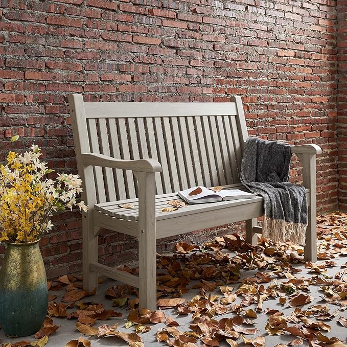Psilvam Garden Bench, 2-Person Poly Lumber Patio Bench, All-Weather Outdoor Bench That Never Rot and Fade, Memorial Bench, Suit for Garden, Porch and Park(Grey)-Ruum Studio Home