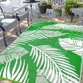 Waterproof Outdoor Rug 8x10ft, Green Leaf Reversible Plastic Straw Mat for Patio RV Deck Porch Backyard Balcony Camping Picnic Beach Indoor Outdoor Carpet, Green&White-Ruum Studio Home