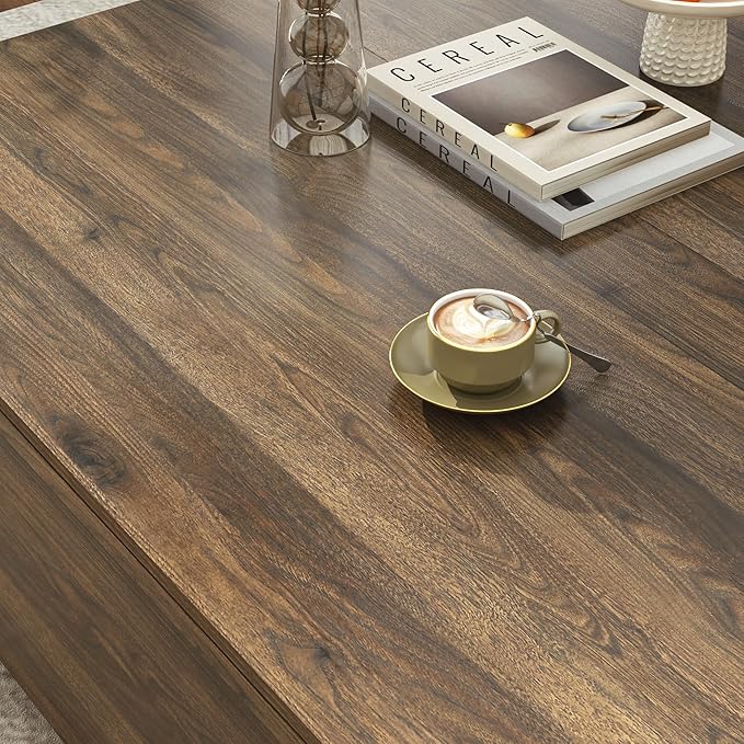 43” Square Coffee Table with Storage, Modern Large Square Center Table with 2 Drawers, Wood Coffee Table for Living Room, Walnut-Ruum Studio Home