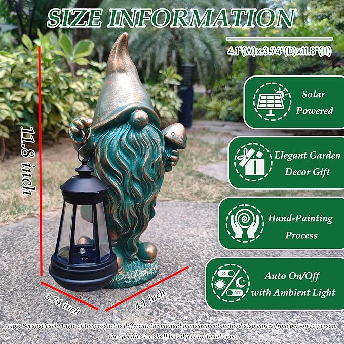 Gnomes Garden Statue Outdoor Décor with Solar Lights Lantern,Gnome Solar Light Figurines Outside Decorations for Yard，Lawn Patio, Balcony, Unique Housewarming Gifts-Ruum Studio Home