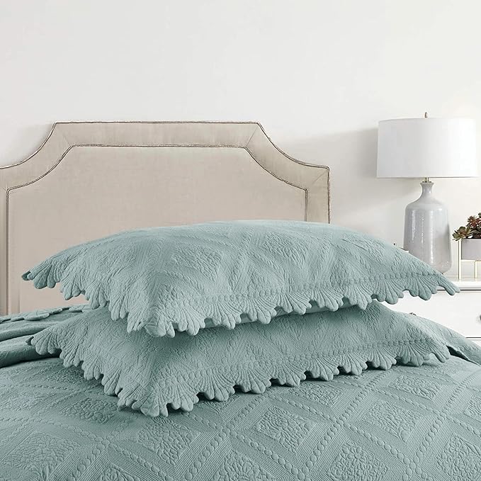 MarCielo 3-Piece 100% Cotton Oversized Bedspread Lightweight Quilt Coverlet Embroidery Farmhouse Bedding Set (Tk Aqua Green, Oversized King (118"x106"))-Ruum Studio Home