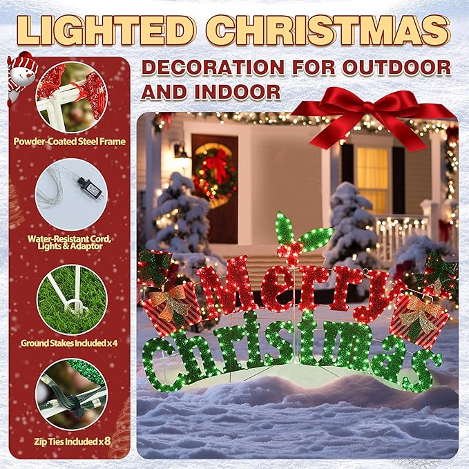 6FT Merry Christmas Sign for Decoration, 2-in-1 Pre-Lit Holiday Greeting Sign Decor with 456 LED Lights, Freestanding or Hanging Glittered Holiday Display for Outdoor, Indoor-Ruum Studio Home