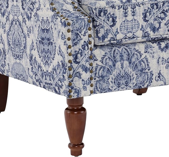 UIXE High Back Floral Accent Chairs Set of 2, Upholstered Armchair in Fabric, Retro Printed Wingback Arm Chair for Living Room, Nailhead Trim Single Sofa Bedroom Reading Seat - Navy Blue-Ruum Studio Home