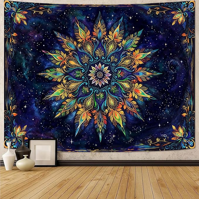 Fowocu Boho Floral Mandala Tapestry for Bedroom Aesthetic Blue Bohemian Colorful Flower Wall Tapestry Purple Hippie Indian Small Tapestries Wall Hanging for Living Room Dorm Decor 40 x 30 Inch-Ruum Studio Home