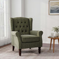 Accent Chair, Upholstered Armchair with Button Tufted High Back & Solid Wood Legs, Comfy Wingback Reading Single Sofa Chair for Small Spaces, Living Room, Bedroom (Green, Set of 1)-Ruum Studio Home