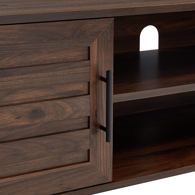 Mid Century Wooden TV Stand Entertainment Console with Open Shelving and 2 Cabinets for Televisions up to 65 Inches(Dark Walnut)-Ruum Studio Home