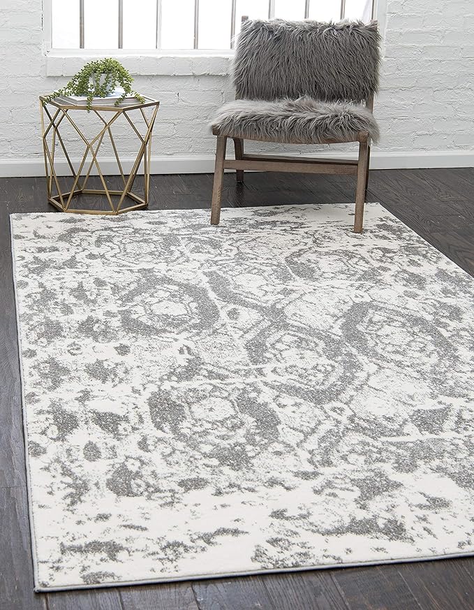 Unique Loom Rosso Collection Vintage, Geometric, Bohemian, Traditional, Distressed, Southwestern Area Rug, Rectangular 9' 0" x 12' 0", Light Gray/Ivory-Ruum Studio Home
