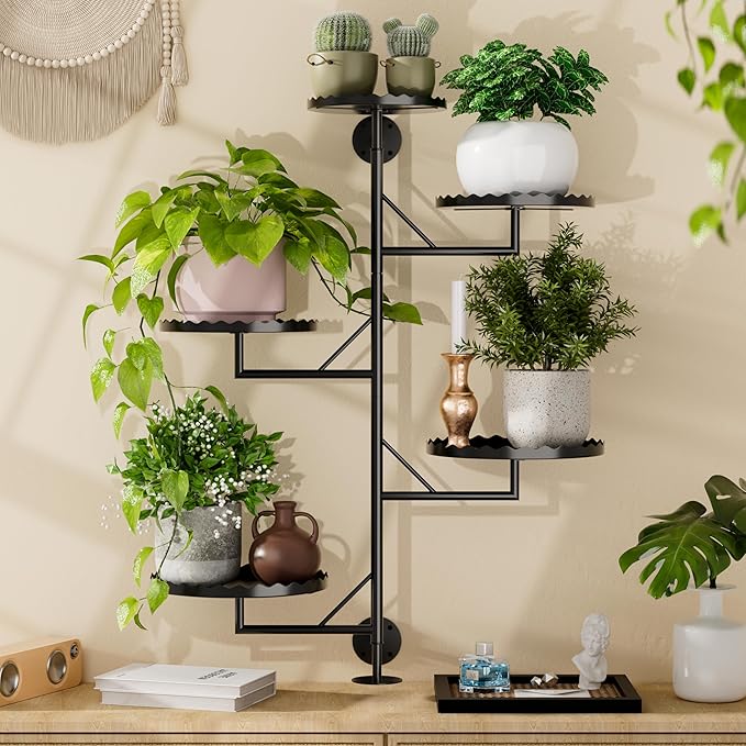 Rotating Wall Plant Shelves Versatile Window Plant Shelf for Indoor Plants Bathroom Living Room Use Wall Planter with Durable Metal Material 5 Pots-Ruum Studio Home