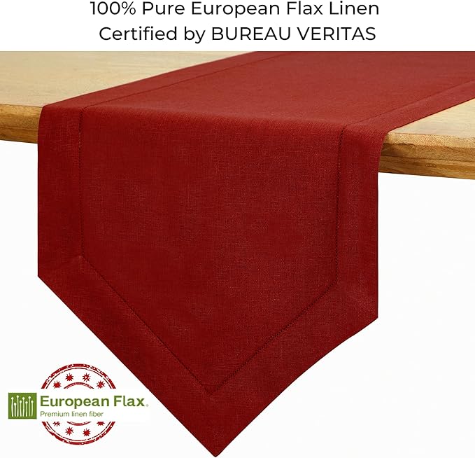D'Moksha Homes Red Linen Table Runner 48 Inches Long - 100% Pure Linen Diamond Table Runner 14 x 48 Inch for Dining, Fall and Halloween - Machine Washable-Ruum Studio Home