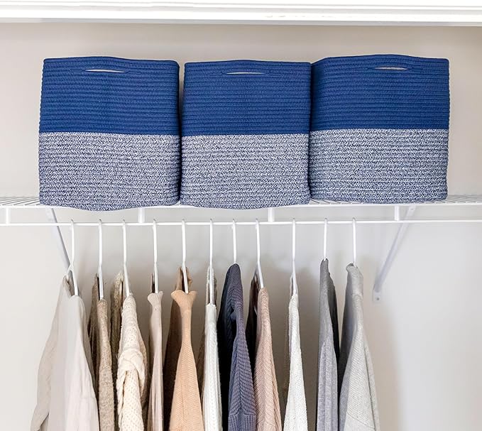 NaturalCozy 13x15x13 Kallax Storage Cubes Bins, 3 Pack | Cotton Rope Cube Storage Bin Woven Baskets for Organizing | Kallax Insert Storage Baskets for Shelves Organizer, Kids Toy, Closet Baby Nursery-Ruum Studio Home