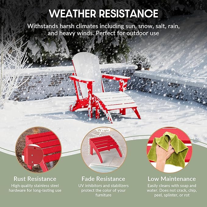 WestinTrends Outdoor Ottoman, Patio Adirondack Ottoman Foot Rest, All Weather Poly Lumber Folding Foot Stool for Adirondack Chair, Widely Used for Outside Porch Pool Lawn Backyard, Red-Ruum Studio Home
