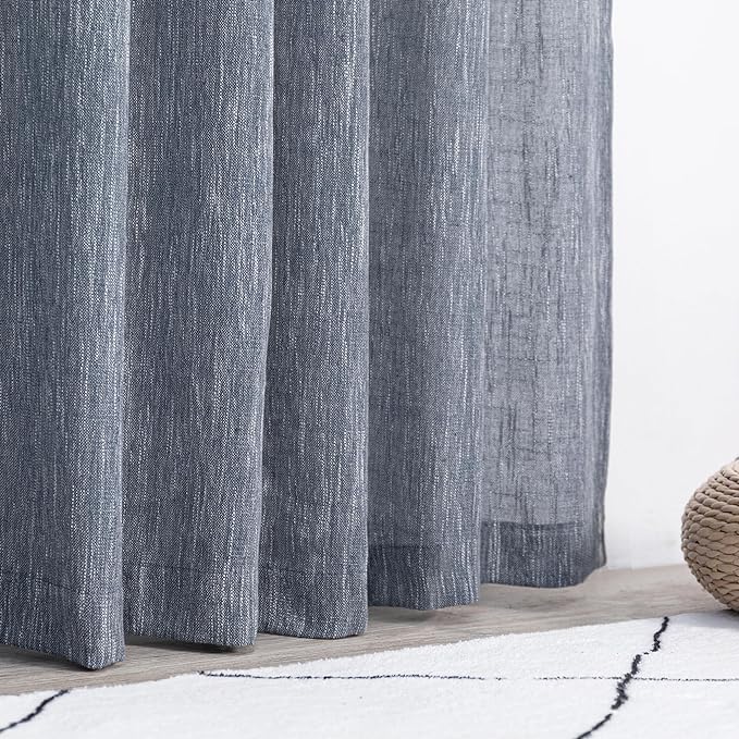 MYSKY HOME Blue Curtains for Bedroom 63 Inches Long Semi Sheer Light Filtering Drapes for Small Window Linen Look Textured Boho Home Decor Backdrop Curtain for Party, 50" x 63", Dusty Blue, 2 Panels-Ruum Studio Home